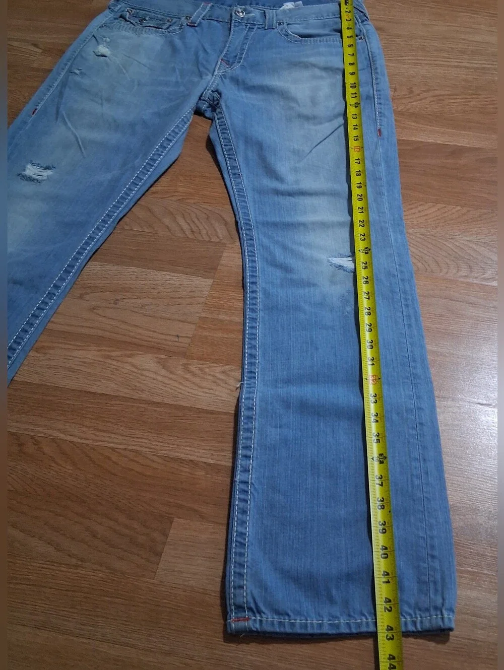 True Religion Light Blue Straight Leg Distressed Jeans